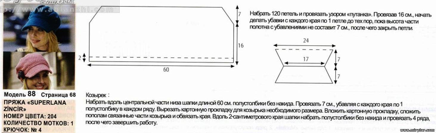 Кепка вязаная женская с козырьком спицами со схемой и описанием